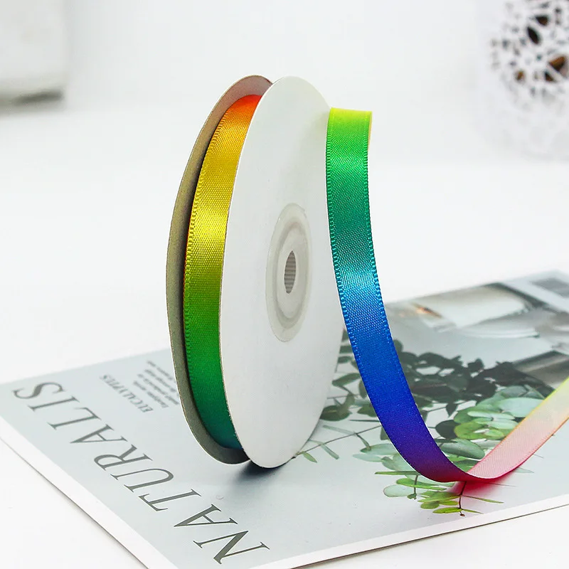 22 Meter/Rolle Regenbogen High Density Gradient Polyester Buntes Band DIY Material Backverpackung Kleidung Kopfbedeckung Dekorativ – Detail 4