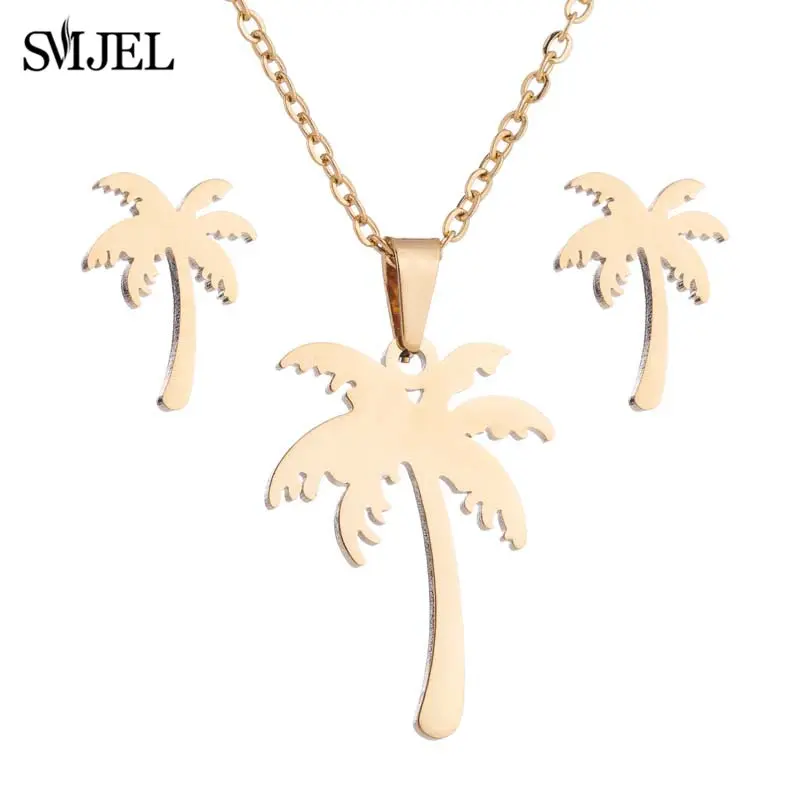 Women's Stainless Steel Coconut Tree Necklace & Earrings Set