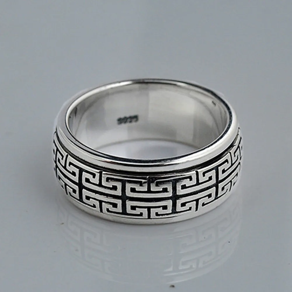 BOCAI New Real 100% S925 Silver Jewelry Rotatable Man Ring Retro Domineering Great Wall Pattern Couple Style Good Luck
