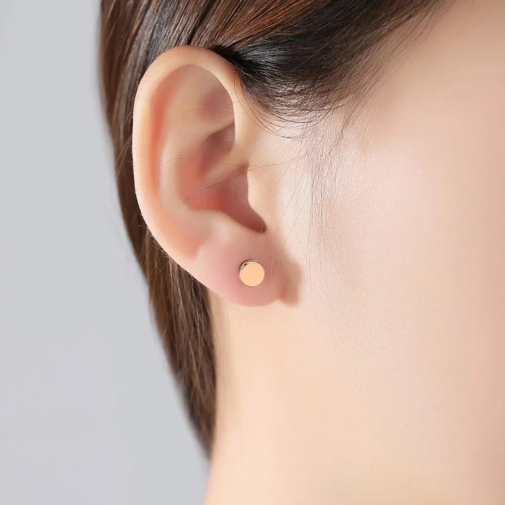 Classic Little Stud Earrings For Women Girls Simple Metal Copper Round Ear Accessories Rose Gold Color Fashion Jewelry E573