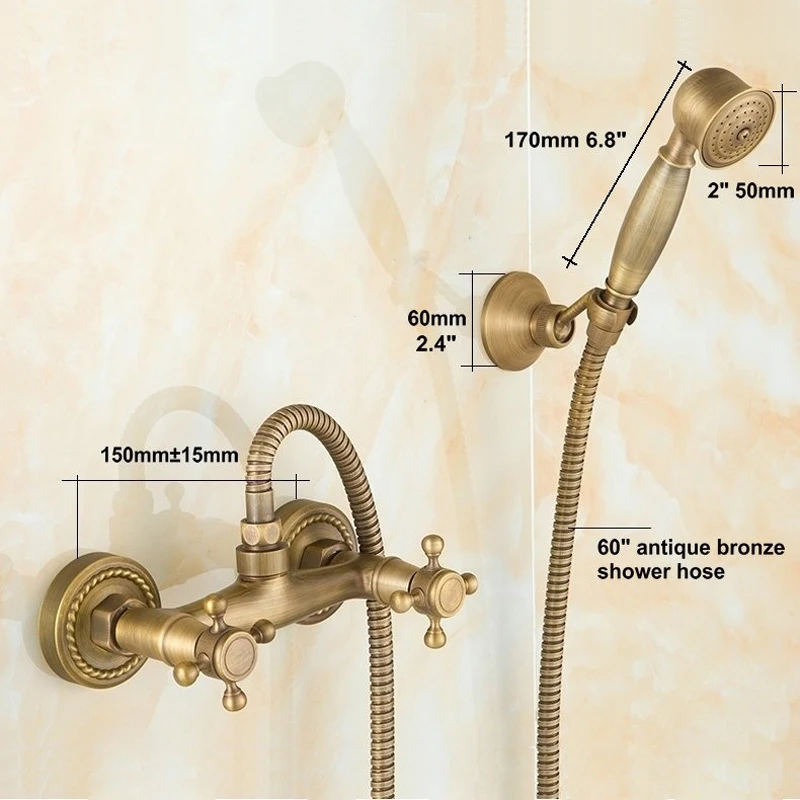 Classic European Style Antique Brass Wall-Mounted Shower Mixer Water Tap Wholesale Price Copper Retro Shower Set SF1001