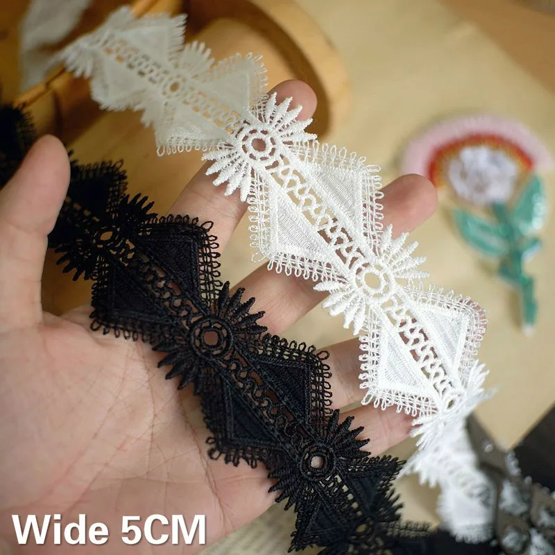 5CM Wide White Black Cotton Hollow 3D Embroidered Lace Collar Neckline Fringe Trim Ribbon Curtains Clothing Hats Sewing Supplies