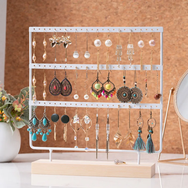 Earrings Storage Holder Jewelry Display Stand 24/44/66/69/88/144 Holes for Earrings Necklaces Bracelets Pendants Wooden Base