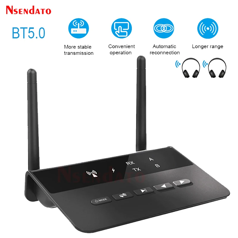 80M Wireless BT5.0 Music Transmitter Receiver Aptx LL Low Latency Wireless Audio Adapter 3.5mm AUX RCA Jack for PC TV Headphones