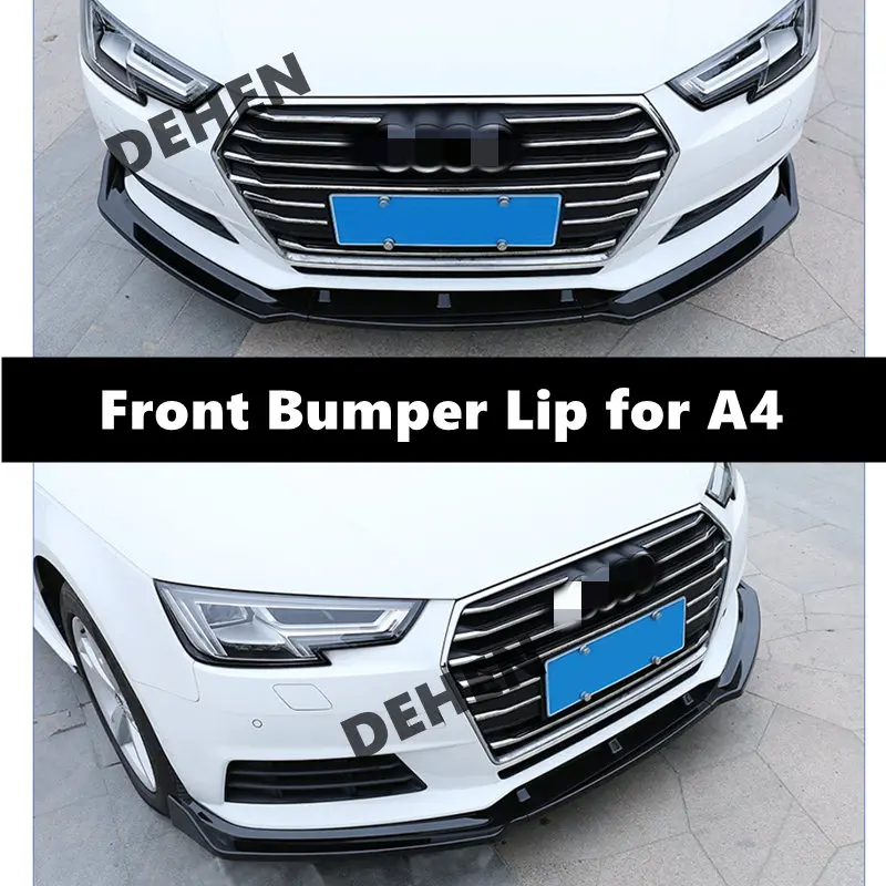 

For Audi A4 B9 S4 Sedan 2017+ Carbon Fiber Look / Black Car Front Bumper Lip Body Kit Spoiler Splitter Diffuser Cover 3 Pieces