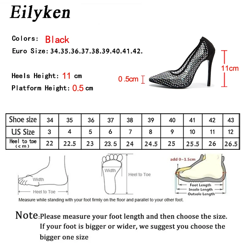 Eilyken Sexy Hollow Out Cozy Breathable Mesh Rhinestones Gladiator Women Pumps Fashion Thin High Heels Black Party Wedding Shoes