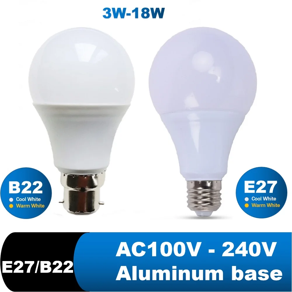 LED ampul lambaları E27 B22 lamba Lampe Bombilla Lamparas yatak odası okuma Downlight 3W 6W 9W 12W 15W 18W 110V 220V soğuk beyaz sıcak
