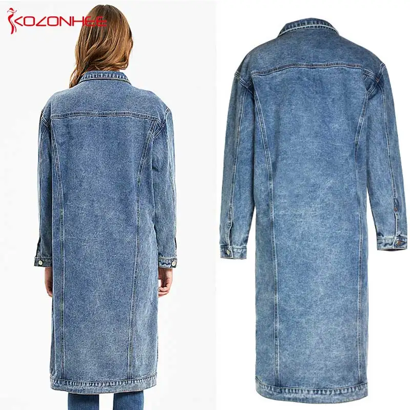 Fashion Blue Inelastic Women Long Denim Trench Coat Women Jeans Coats Casual Pocket Trench Denim Women Vintage Jeans Jacket  #07