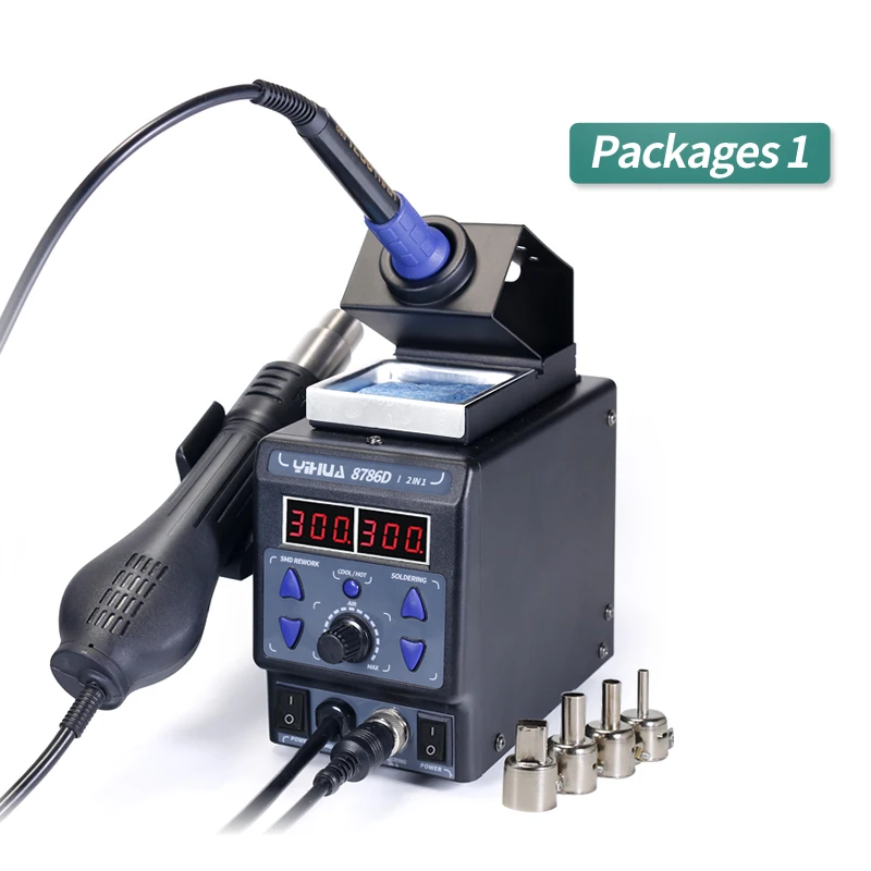 2 in 1 Rework Station YIHUA 8786D Upgraded Version SMD Soldering Station Double Digital Display Cool Hot Air Gun Soldering Iron