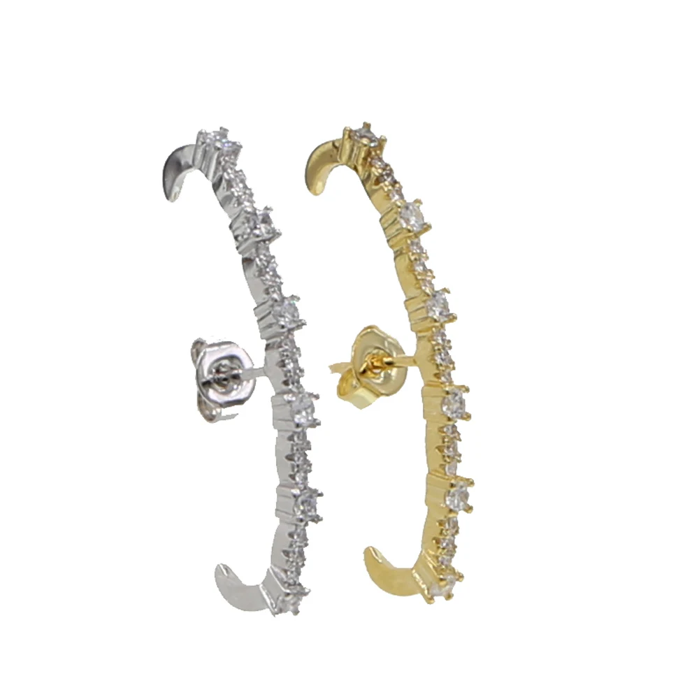 gold silver color micro pave white cz Long bar stud earring simple geometric women fashion jewelry wholesale image 4