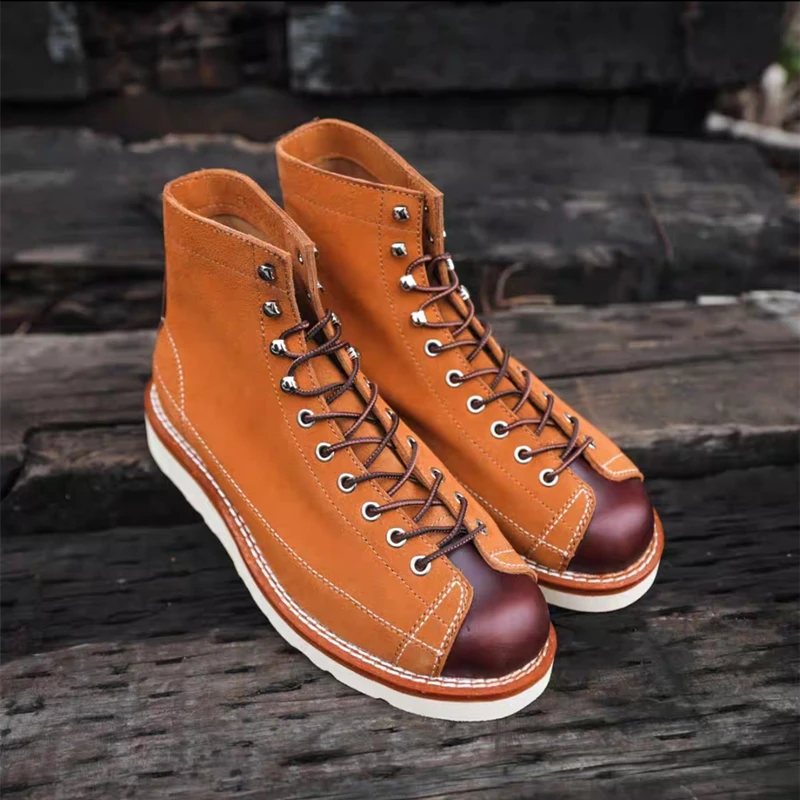 New Japanese Vintage Autumn Winter Men Casual Shoes Handmade Cow Leather Tooling Ankle Boots Outdoor Desert Motorcycle Boots