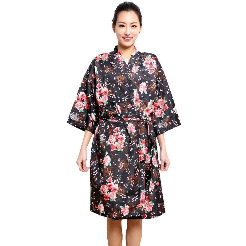 Salon Hairdressing Robe Barber Shop Customer Hair Dyeing Clothe Beauty SPA Gown Hairdresser Haircut Rose Print Kimono Smock