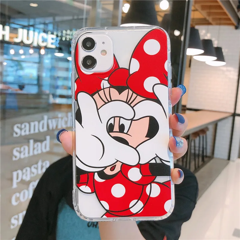 Capa de silicone para iphone, capinha da moda com desenhos, mickey, minne, para iphone 12, 11 pro, max, x, xr, xs, max, 7, 8, 6s, plus, se, à prova de choque, macia