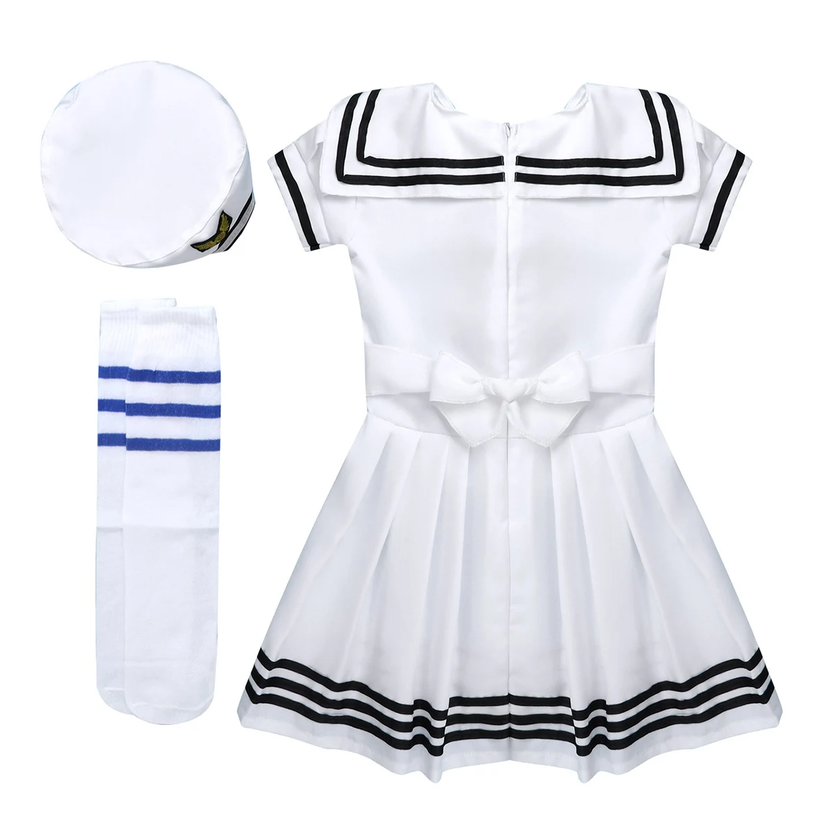 Baby Meisjes Nautische Sailor Jurk Met Hoed Kinderen Sailor Cosplay Kostuum Marine Outfit Pak Kids Meisjes School Dancewear Outfit