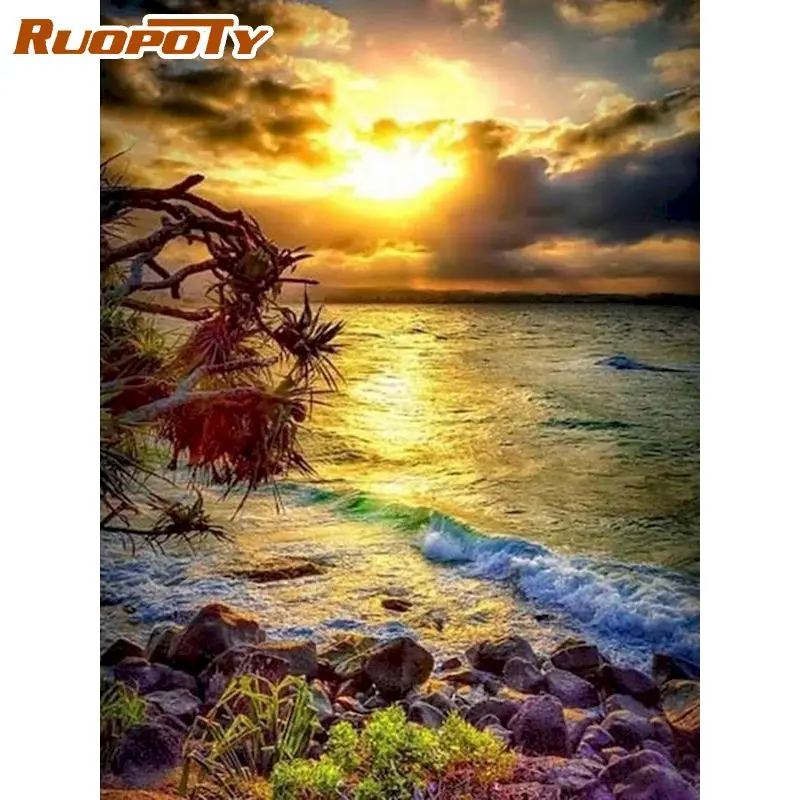 

RUOPOTY 5D DIY Diamond Painting Sunset Full Square Diamond Embroidery Landscape Cross Stitch Mosaic Sale Home Decoration