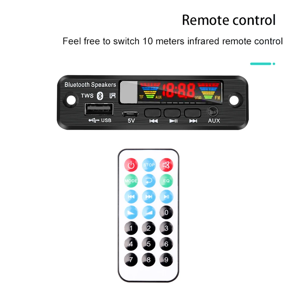 DC 5V Bluetooth 5.0 APE MP3 Decoder Board Handsfree TWS Wireless FM Radio MP3 Player USB AUX TF FM Radio for Car Speaker