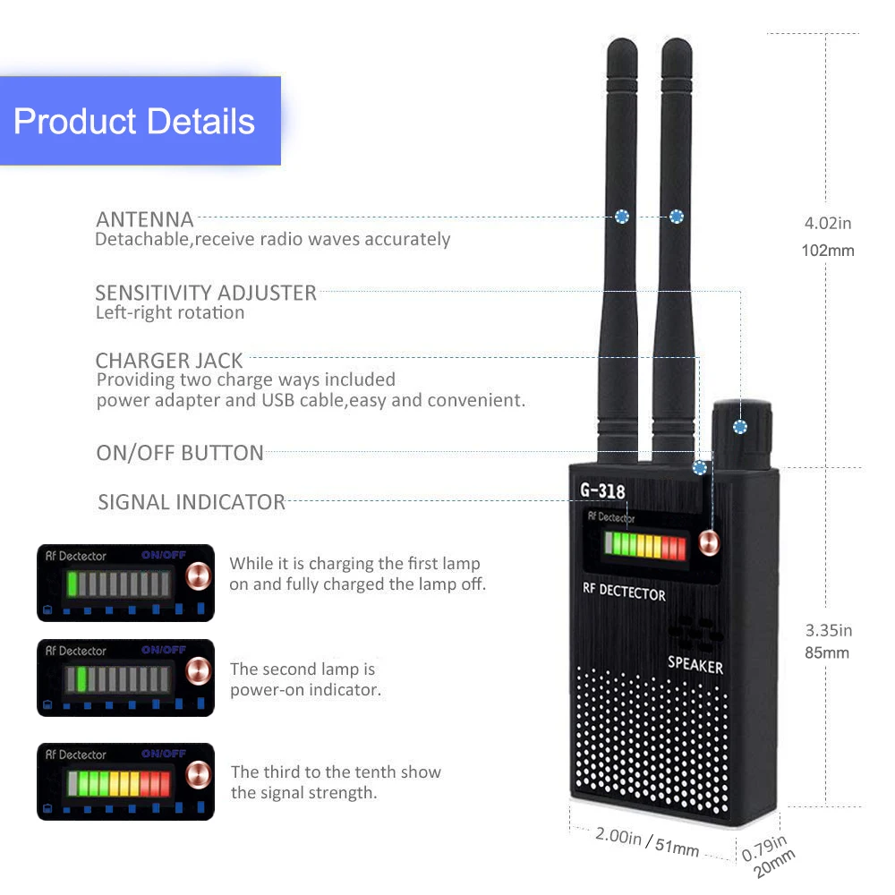 Anti Spy RF CDMA Signal Finder Bug Antenna GSM Listen GPS RF Tracker Wireless Anti-Camera Anti-Eavesdropping Radar Radio Scanner