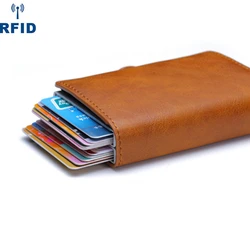 2022 Pu Leather Double Metal ID Credit Card Holder With RFID Vintage Card Case Automatic Money Cash Clip Mini Wallet Business