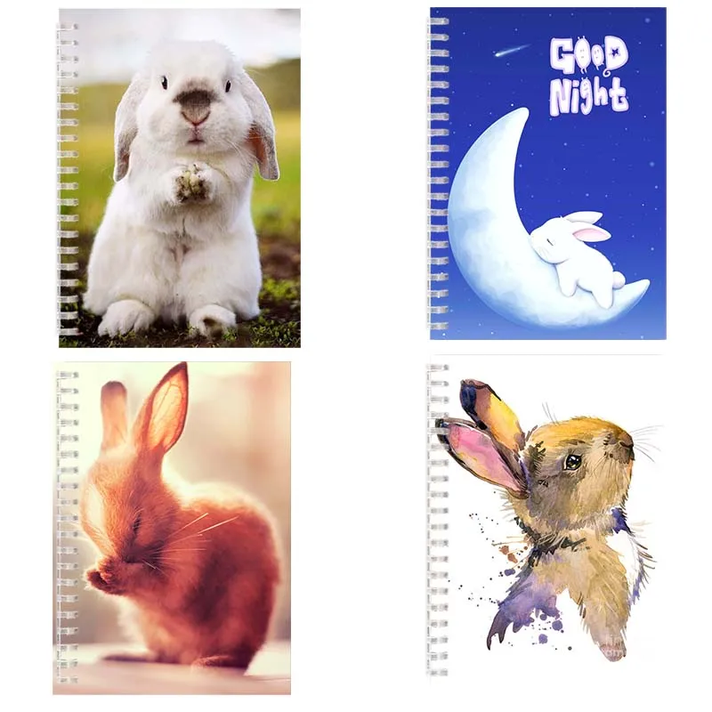 Ruled Line Page Spiral Binder Notebook Quote Animal Rabbit Kawai Cute PET Bunny Moon Diary Note Book Tobie Hare Coniglio Journal