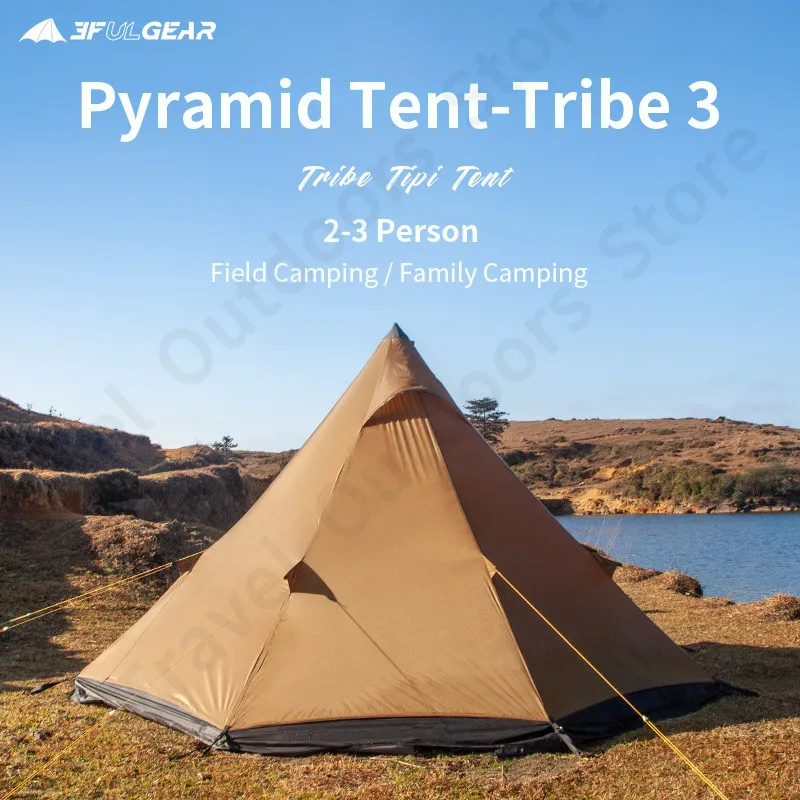 3F UL GEAR Tribe Pyramid Tent 2-3 Persons 40D Nylon Windproof Rainproof Outdoor Camping Hiking Picnic Tent With Chimney Mouth