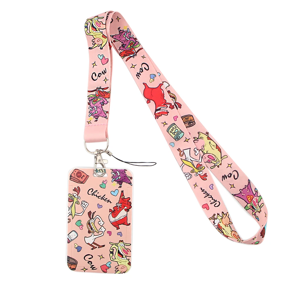 LX445 Animal Cow and Chicken Lanyard Card Cover Neck Strap Rope For Mobile Cell Phone ID Card Badge Holder With Keychain Keyring