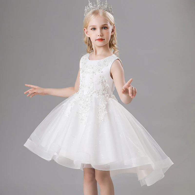 

Girl's Princess dress Wedding dress Piano costume Summer style Flowers Beaded Sweep train Dress