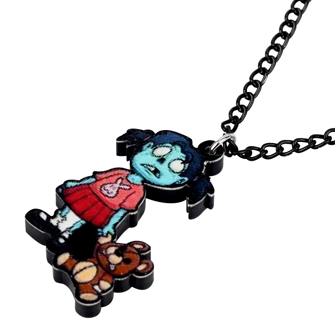 Bonsny Acrylic Halloween Zombie Girl Bear Necklace Long Choker Fashion Jewelry Women Kid Girl Teen Charms Gift Party  Decoration