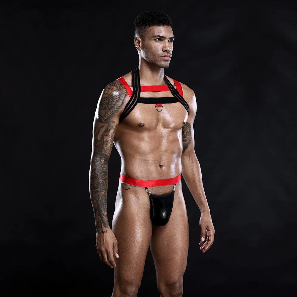 Mens Role Play Sexy Bandage Uniform Lingerie Set Cosplay Gay bar Pole Dance Costume Outfit