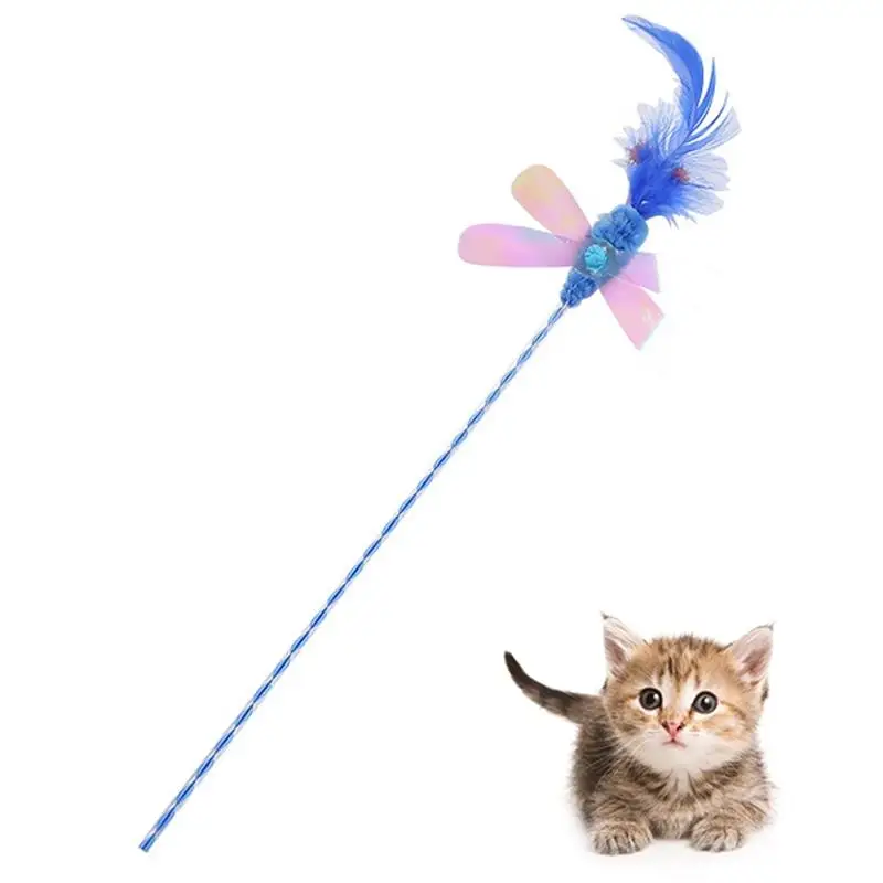 1PC Cat Teaser Wand Faux Feather Dragonfly Kitten Teaser Stick Sequins Cat Toy Pet Training Toy Cat Interactive Toy Kitten Toy