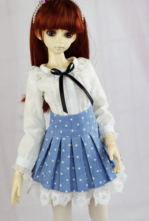 G10-X041 children toy BJD DD SD MSD 65cm 1/3 1/4 1/6 doll's props Accessoriess clothes White shirt polka dot skirt set