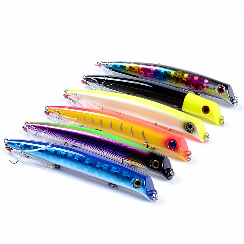 1 Pcs 6# Feather Hook Pesca Artificial Bait Peche Fishing Tackle 12.8cm 15.4g Top Water Popper Lure Fishing Wobbler Crankbait