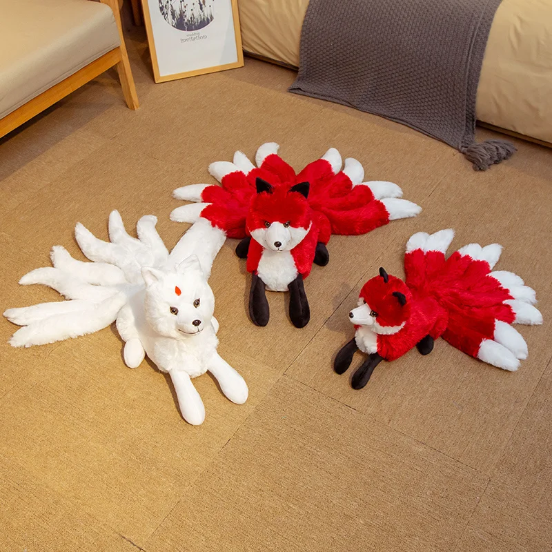 Cute Soft White Red Nine Tails Fox Plush Toys Stuffed Animal Nine-Tailed Fox Kyuubi Kitsune Dolls Creative Gifts Kids Christmas