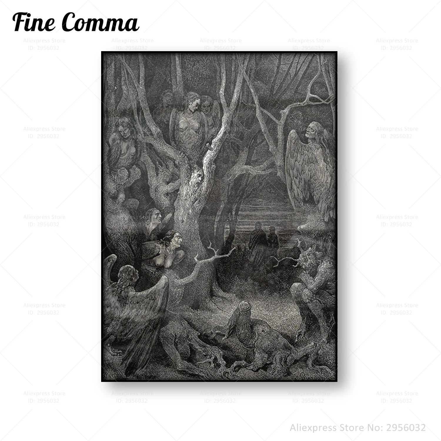HarMED dans la forêt de Suicides Gustave Dore Vintage Poster, Evil Dark Art, Hell Canvas Print, Dante Gothic Wall Art, Home Decor