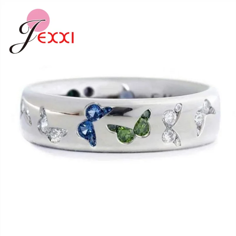 New Design Genuine 925 Sterling Silver Needle Shinning Crystal Finger Rings For Women Butterfly Image Engagement Wedding Jewelry