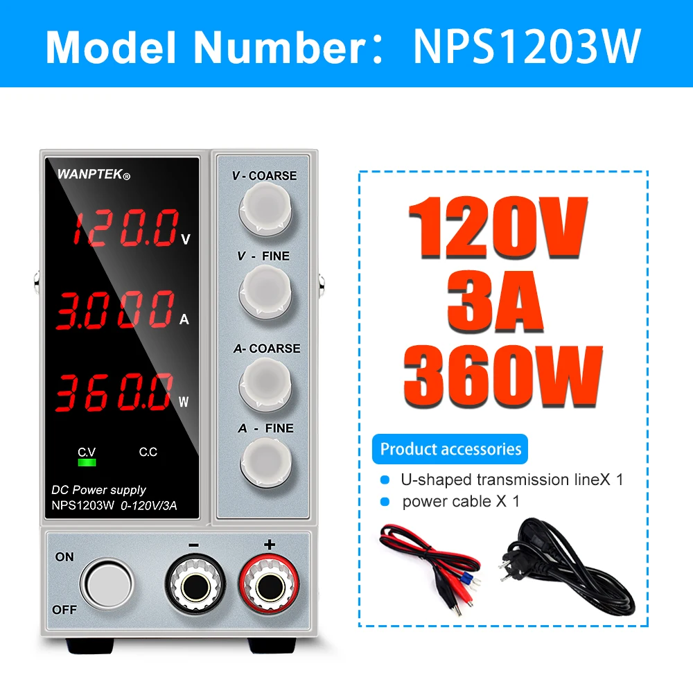 Imagem -06 - Wanptek-comutação Ajustável dc Power Supply Laboratório Digital Led Display Ajustar a Fonte de Bancada Regulada 220v a 12v 3a 120v