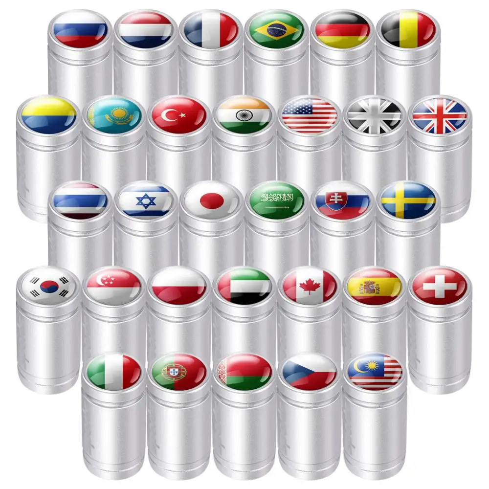 4PCS Auto Wheel Tire Valve Stem Caps Cover For Brazil Poland Belgium Kazakhstan Portugal Switzerland Flag Badge Car Accessories