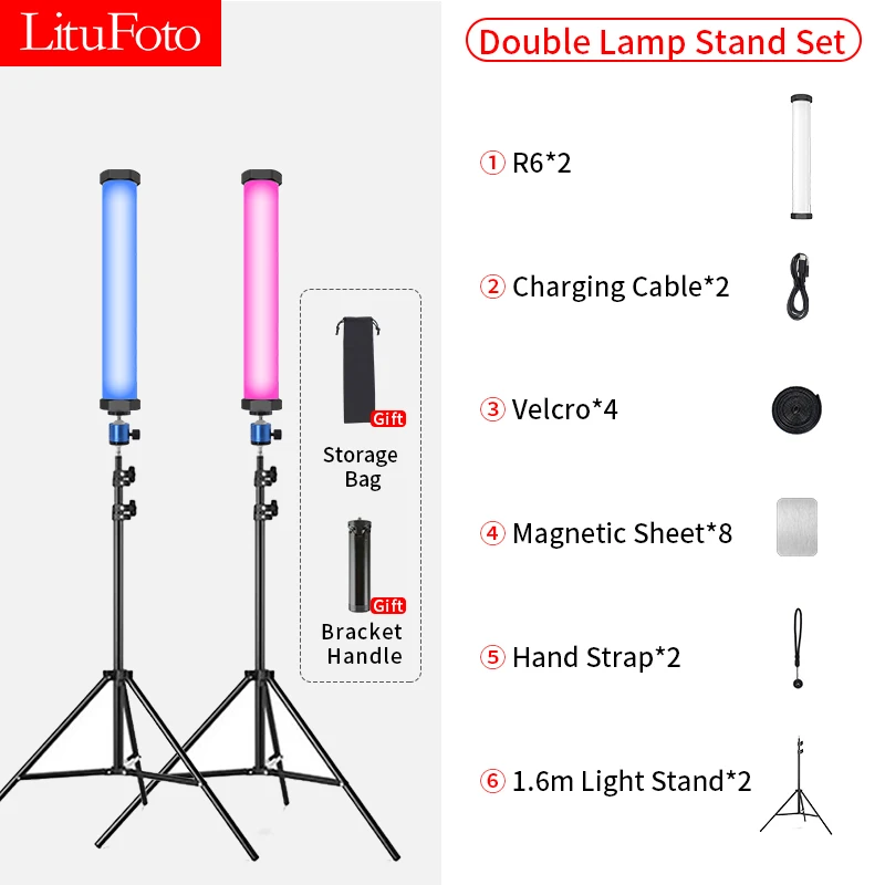 

LituFoto R6 RGB Colorful LED Stick Fill Light Handheld 10W 3200k-7500k LED Flash Light Stick Speedlight Photographic Lighting