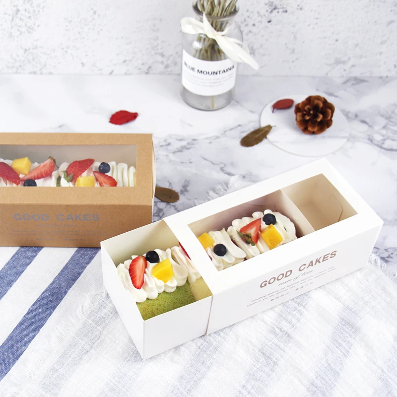 

10pcs Net red open clear window kraft paper disposable gift box square party baking packaging cream fruit cake dessert snack box