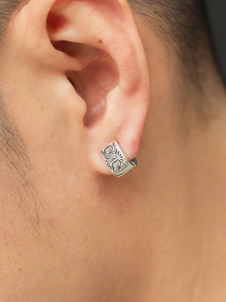 

2020 nouveau clip d'oreille mâle flocon de neige simple boucles d'oreilles en argent 925 sans boucles d'oreilles hip-hop percées