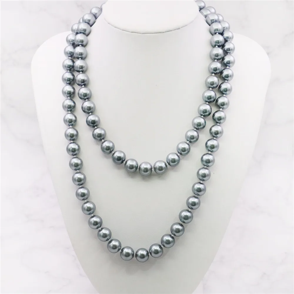 8 10 12mm Round Silvercolor Gray Long Pearl Shell Necklace Women Hand Made Jewelry Making Accessory Gifts For Mothers 36inch