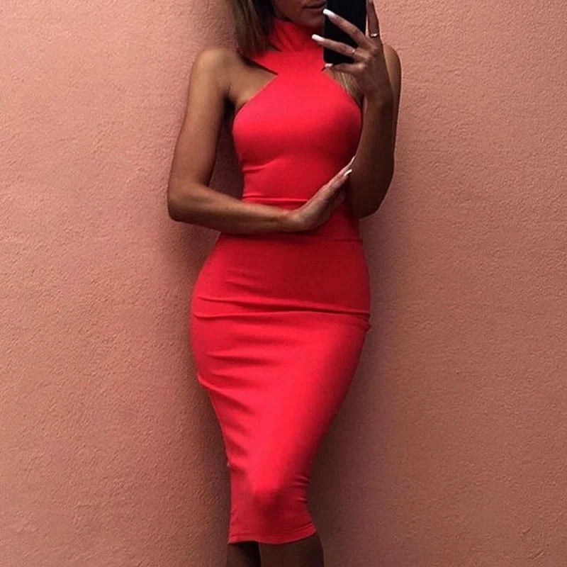 

Sexy Dress Club Dress 2022 Women Vestidos Summer Sleeveless Bodycon Dress Cotton White Black Midi Pencil Bandage Party Dresses