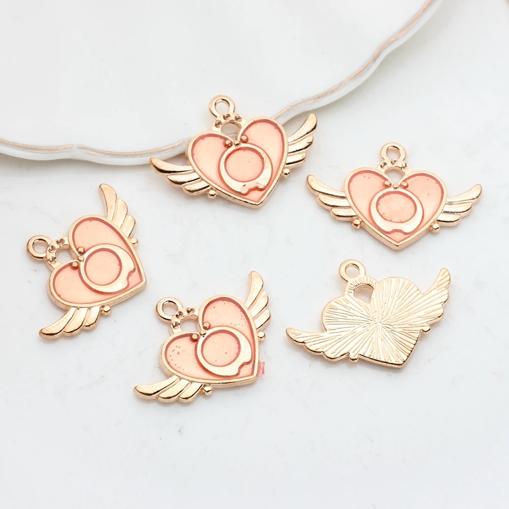 20pcs/lot Zinc Alloy Enamel Charms Heart Wings Charms Pendant For DIY Jewelry Making Finding Accessories