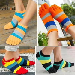 Casual 5 Finger Socks Man Cotton Striped Patchwork Young Fashion Shallow Mouth No Show Invisible 5 Finger Happy Socks Summer