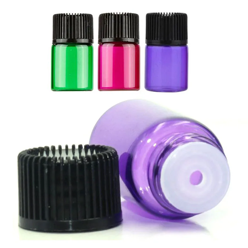 50pcs 1ml 2ml 3ml Perfume Sample Colorful Glass Bottle with Orifice Reducer and Cap Small Essential Oil Liquid Clear Vials