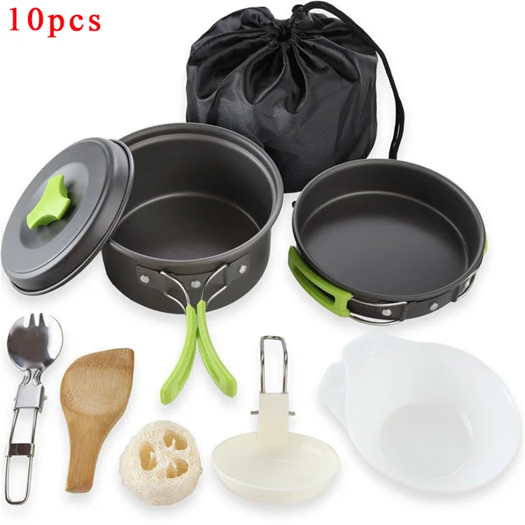 Portable Camping tableware cooking set Outdoor cookware pan pot bowl spoon fork Utensils for hiking picnic travel wild campismo