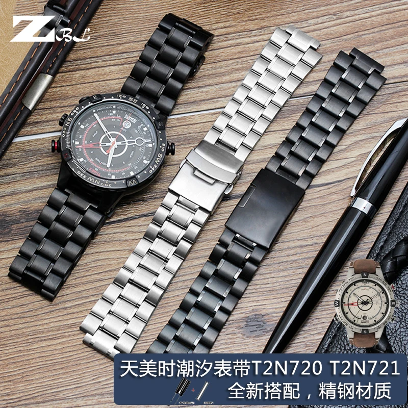 For TIMEX T2N720 T2N721 TW2R55500 T2N721 T2N739 Series Men\'s lug end Watch Strap 24*16mm Stainless Steel Watchband Accessories