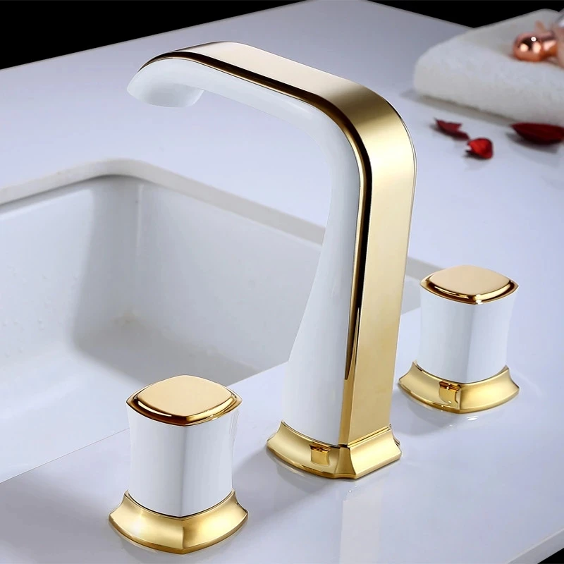 

Tuqiu Copper Rose Gold Bathroom Faucets Brass Widespread Gold Basin Sink Mixer Tap Hot & Cold Lavatory Crane 3 Hole/Black