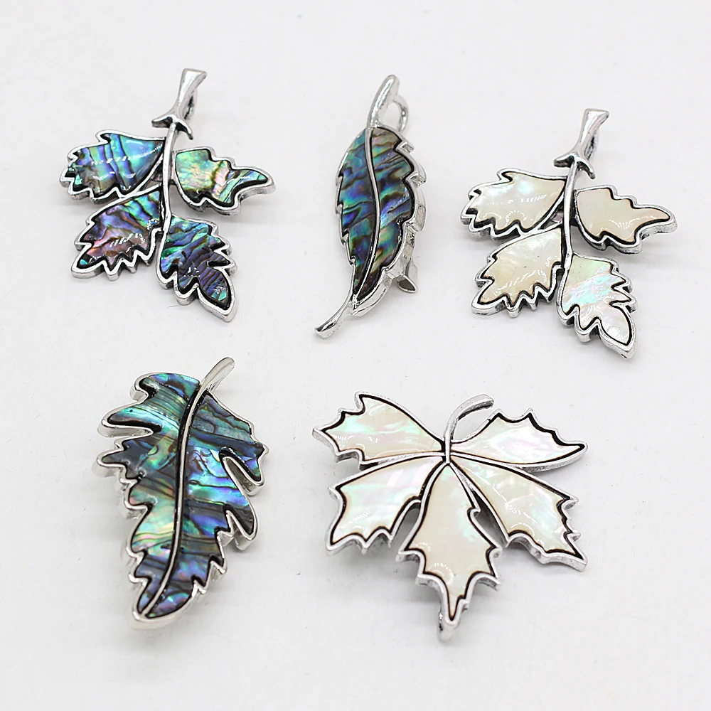 New Natural Alloy Mother of Pearl Abalone Shell Brooch Leaf Shape Charms Pins Unisex Jewelry Gift DIY Pendant Necklace Brooches