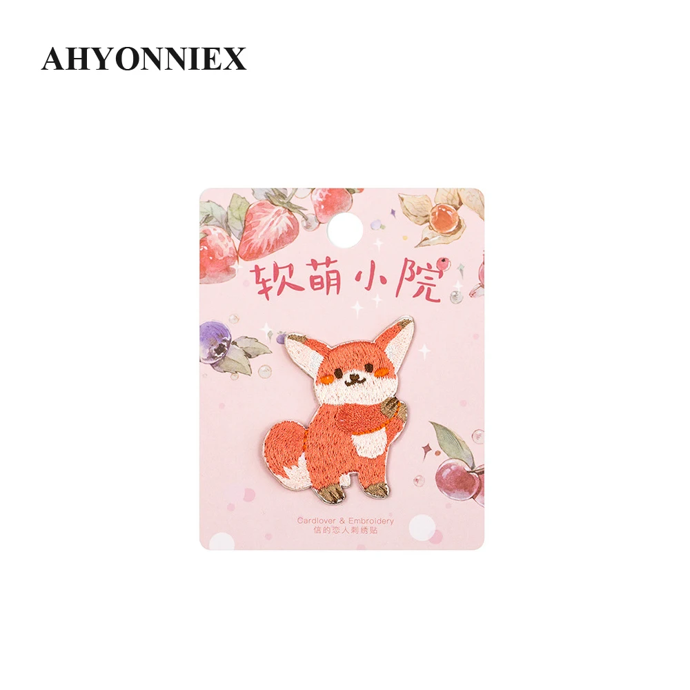 AHYONNIEX Cute Fox Shiba Cat Dog Rabbit Patch Iron On Patch badge per vestiti adesivi Jeans zaino per studenti Applique fai-da-te