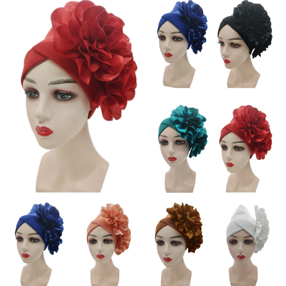 

Muslim Turban Hijab Hats For Women Forehead Cross With Flower Inner Hijab Caps Fashion Elegant African Head Wraps Bonnet Bandana